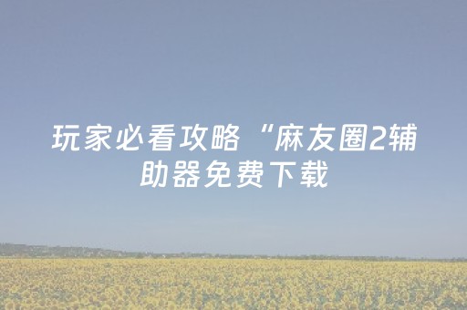 玩家必看攻略“麻友圈2辅助器免费下载（助赢神器通用版）