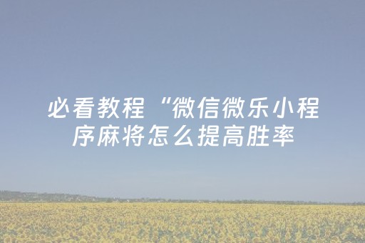 必看教程“微信微乐小程序麻将怎么提高胜率（专用辅牌神器免安装）