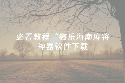 必看教程“微乐海南麻将神器软件下载（助赢神器通用版）