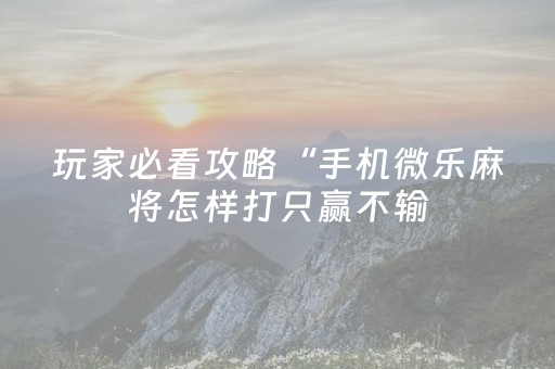 玩家必看攻略“手机微乐麻将怎样打只赢不输（专用辅牌神器免安装）