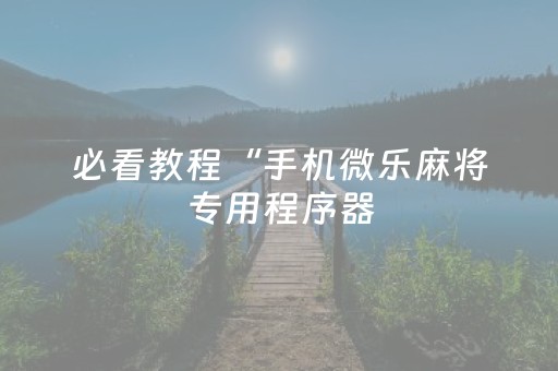 必看教程“手机微乐麻将专用程序器（专用辅牌神器免安装）