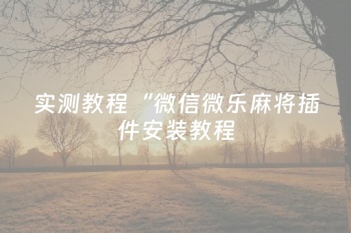 实测教程“微信微乐麻将插件安装教程（助赢神器通用版）
