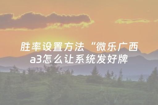 胜率设置方法“微乐广西a3怎么让系统发好牌（专用辅牌神器免安装）