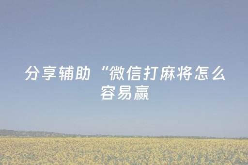 分享辅助“微信打麻将怎么容易赢（助赢神器通用版）