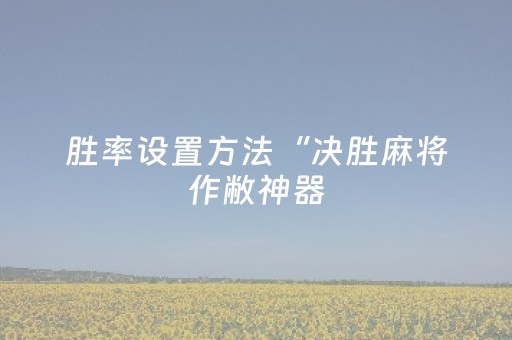 胜率设置方法“决胜麻将作敝神器（专用辅牌神器免安装）