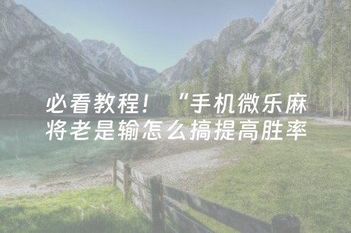 必看教程！“手机微乐麻将老是输怎么搞提高胜率”（详细透视教程）-哔哩哔哩