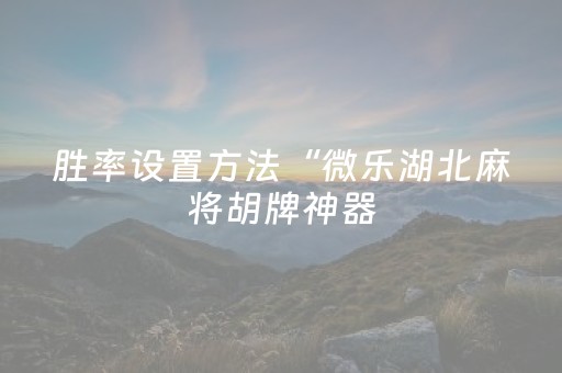 胜率设置方法“微乐湖北麻将胡牌神器（专用辅牌神器免安装）