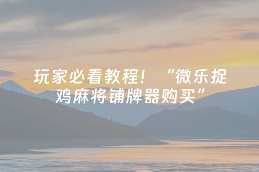 玩家必看教程！“微乐捉鸡麻将铺牌器购买”（详细辅助教程）-哔哩哔哩