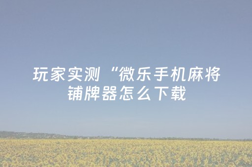 玩家实测“微乐手机麻将铺牌器怎么下载（助赢神器通用版）