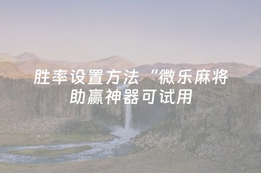 胜率设置方法“微乐麻将助赢神器可试用（专用辅牌神器免安装）
