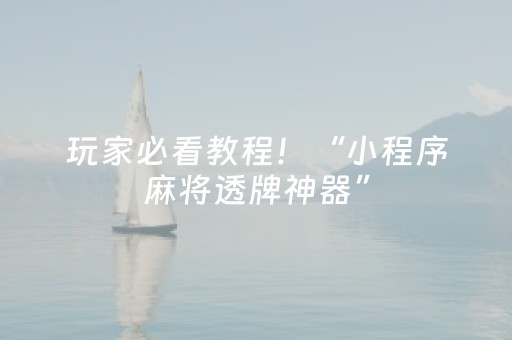 玩家必看教程！“小程序麻将透牌神器”（详细辅助教程）-哔哩哔哩