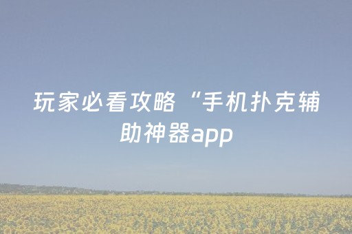 玩家必看攻略“手机扑克辅助神器app（专用辅牌神器免安装）