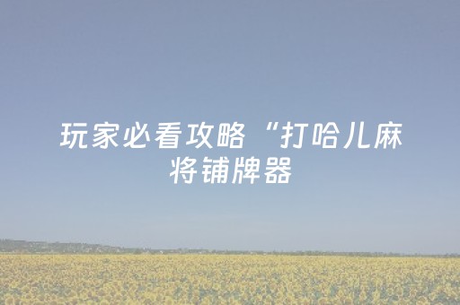 玩家必看攻略“打哈儿麻将铺牌器（专用辅牌神器免安装）