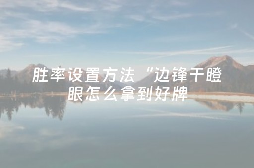 胜率设置方法“边锋干瞪眼怎么拿到好牌（专用辅牌神器免安装）