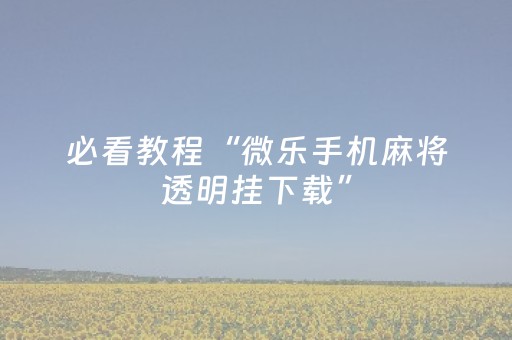 必看教程“微乐手机麻将透明挂下载”（详细透视教程）-哔哩哔哩