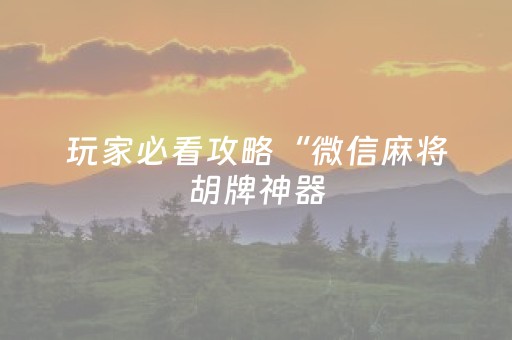 玩家必看攻略“微信麻将胡牌神器（助赢神器通用版）