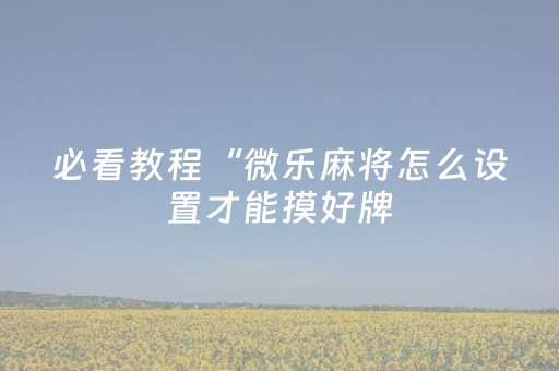 必看教程“微乐麻将怎么设置才能摸好牌（助赢神器通用版）