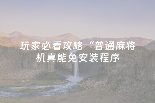 玩家必看攻略“普通麻将机真能免安装程序（专用辅牌神器免安装）