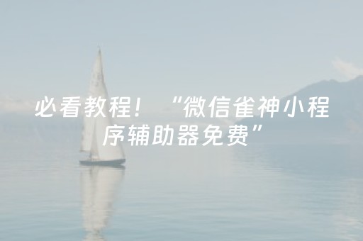 必看教程！“微信雀神小程序辅助器免费”（详细透视教程）-哔哩哔哩