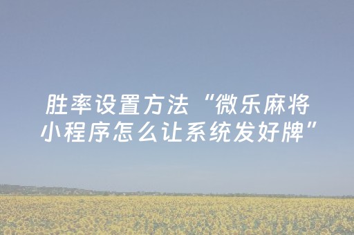 胜率设置方法“微乐麻将小程序怎么让系统发好牌”（详细透视教程）-哔哩哔哩