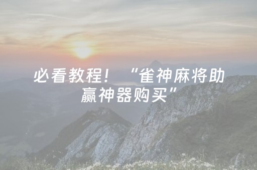 必看教程！“雀神麻将助赢神器购买”（详细辅助教程）-哔哩哔哩
