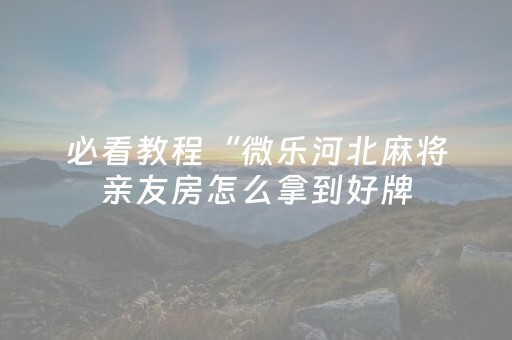 必看教程“微乐河北麻将亲友房怎么拿到好牌（助赢神器通用版）