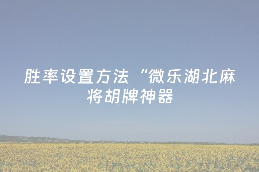 胜率设置方法“微乐湖北麻将胡牌神器（助赢神器通用版）