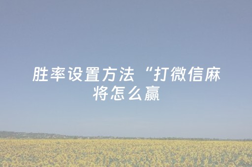 胜率设置方法“打微信麻将怎么赢（助赢神器通用版）