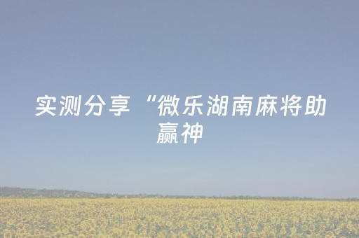 实测分享“微乐湖南麻将助赢神（助赢神器通用版）