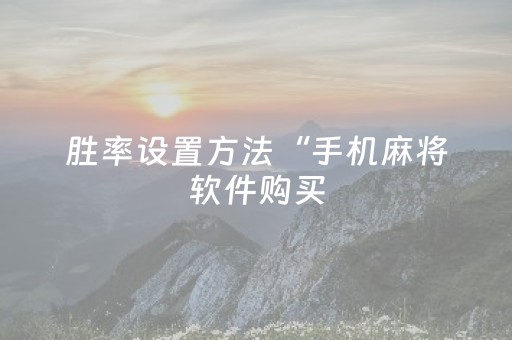 胜率设置方法“手机麻将软件购买（专用辅牌神器免安装）