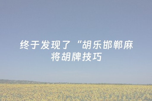 终于发现了“胡乐邯郸麻将胡牌技巧（专用辅牌神器免安装）