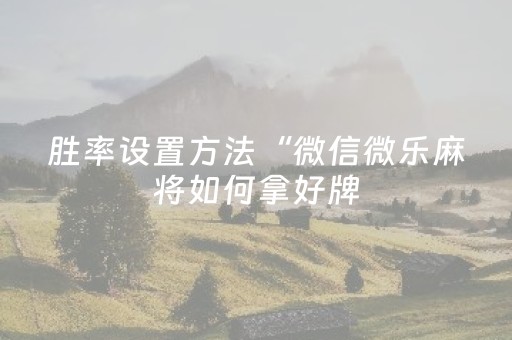 胜率设置方法“微信微乐麻将如何拿好牌（专用辅牌神器免安装）
