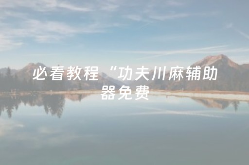 必看教程“功夫川麻辅助器免费（助赢神器通用版）