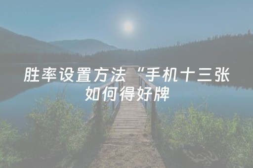 胜率设置方法“手机十三张如何得好牌（专用辅牌神器免安装）