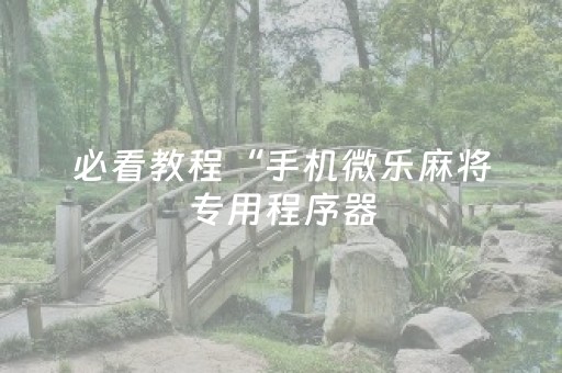 必看教程“手机微乐麻将专用程序器（助赢神器通用版）