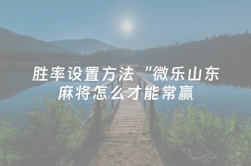 胜率设置方法“微乐山东麻将怎么才能常赢（助赢神器通用版）