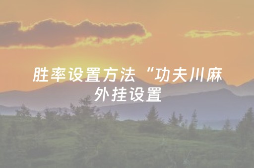 胜率设置方法“功夫川麻外挂设置（助赢神器通用版）