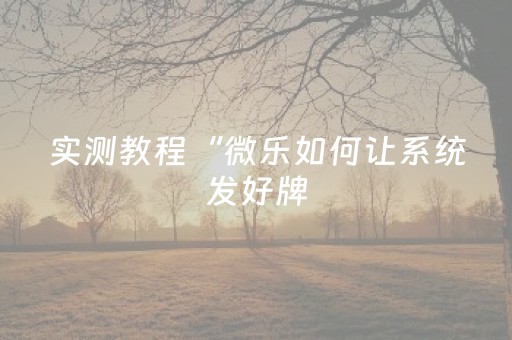 实测教程“微乐如何让系统发好牌（助赢神器通用版）