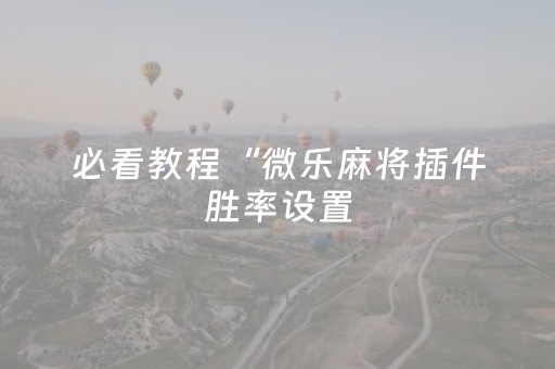 必看教程“微乐麻将插件胜率设置（专用辅牌神器免安装）