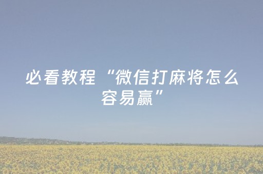 必看教程“微信打麻将怎么容易赢”（详细透视教程）-哔哩哔哩