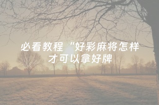 必看教程“好彩麻将怎样才可以拿好牌（助赢神器通用版）