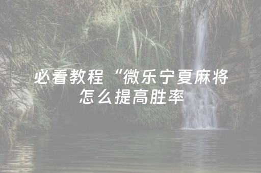 必看教程“微乐宁夏麻将怎么提高胜率（助赢神器通用版）