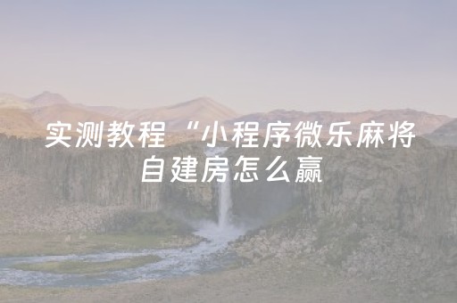 实测教程“小程序微乐麻将自建房怎么赢（助赢神器通用版）