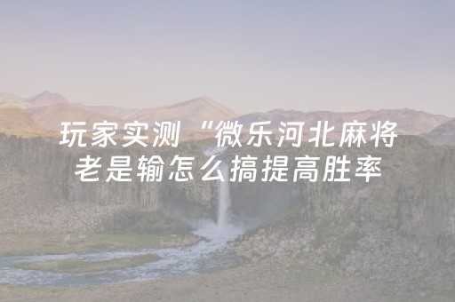 玩家实测“微乐河北麻将老是输怎么搞提高胜率（专用辅牌神器免安装）