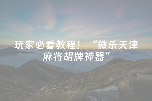 玩家必看教程！“微乐天津麻将胡牌神器”（详细开挂教程）-哔哩哔哩