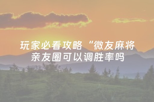玩家必看攻略“微友麻将亲友圈可以调胜率吗（助赢神器通用版）