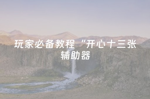 玩家必备教程“开心十三张辅助器（助赢神器通用版）