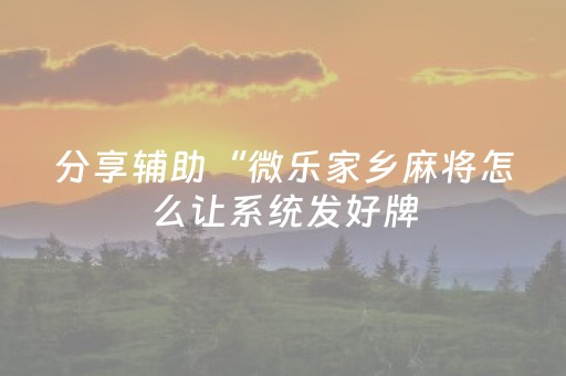 分享辅助“微乐家乡麻将怎么让系统发好牌（专用辅牌神器免安装）