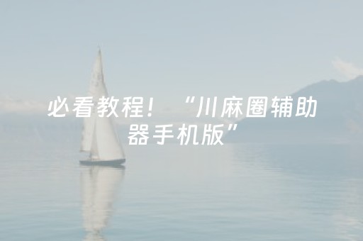 必看教程！“川麻圈辅助器手机版”（详细辅助教程）-哔哩哔哩