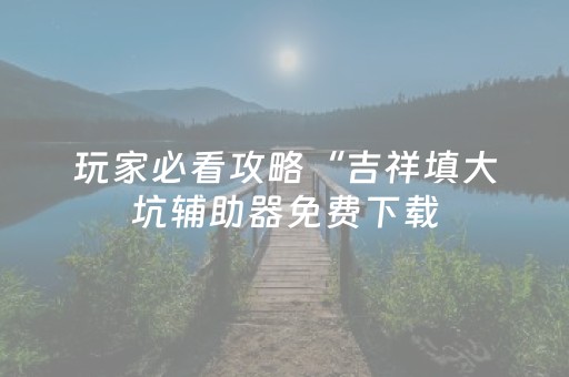 玩家必看攻略“吉祥填大坑辅助器免费下载（助赢神器通用版）
